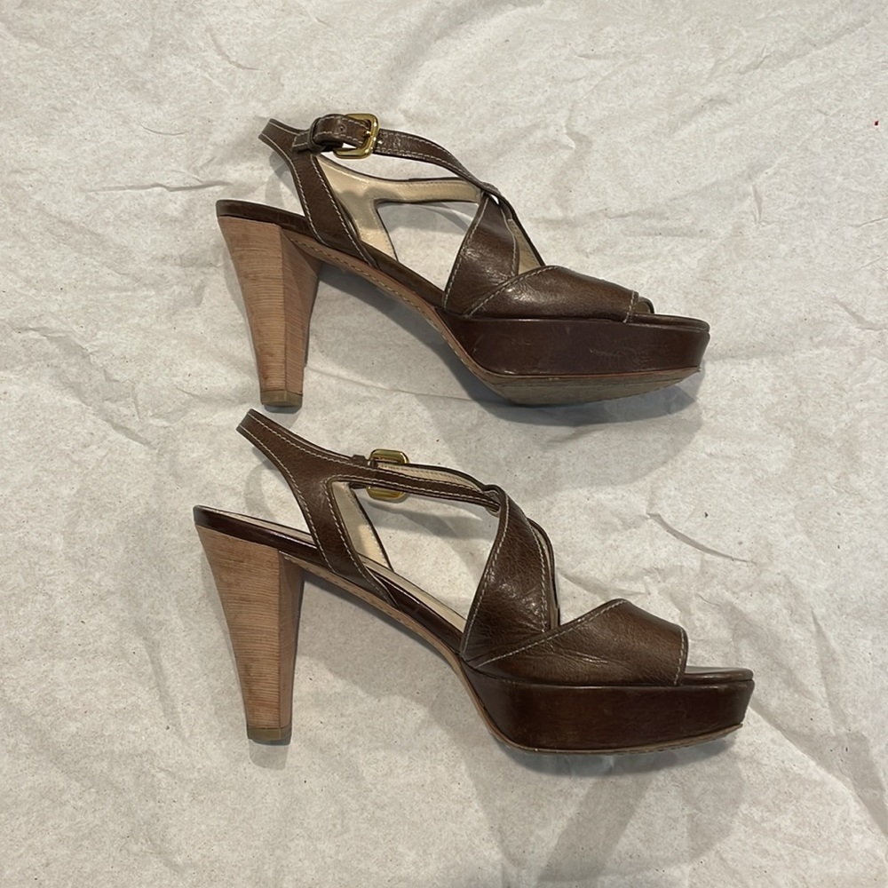Prada Brown Leather Criss-cross Sandals - Picture 3 of 15